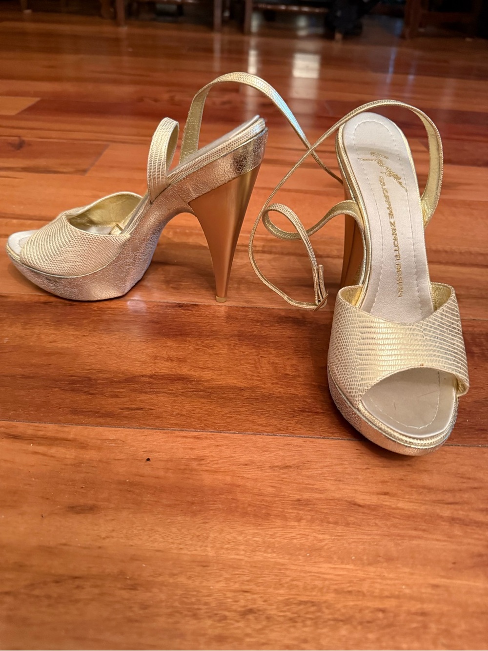 Giuseppe Zanotti Metallic Gold Peep-Toe Slingback Heels